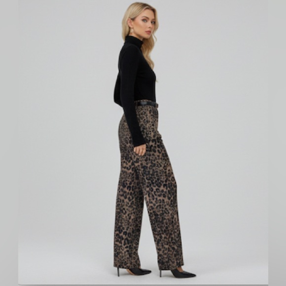 Leopard Print Casual High Waist Loose Flare  Pants - Picture 5 of 6